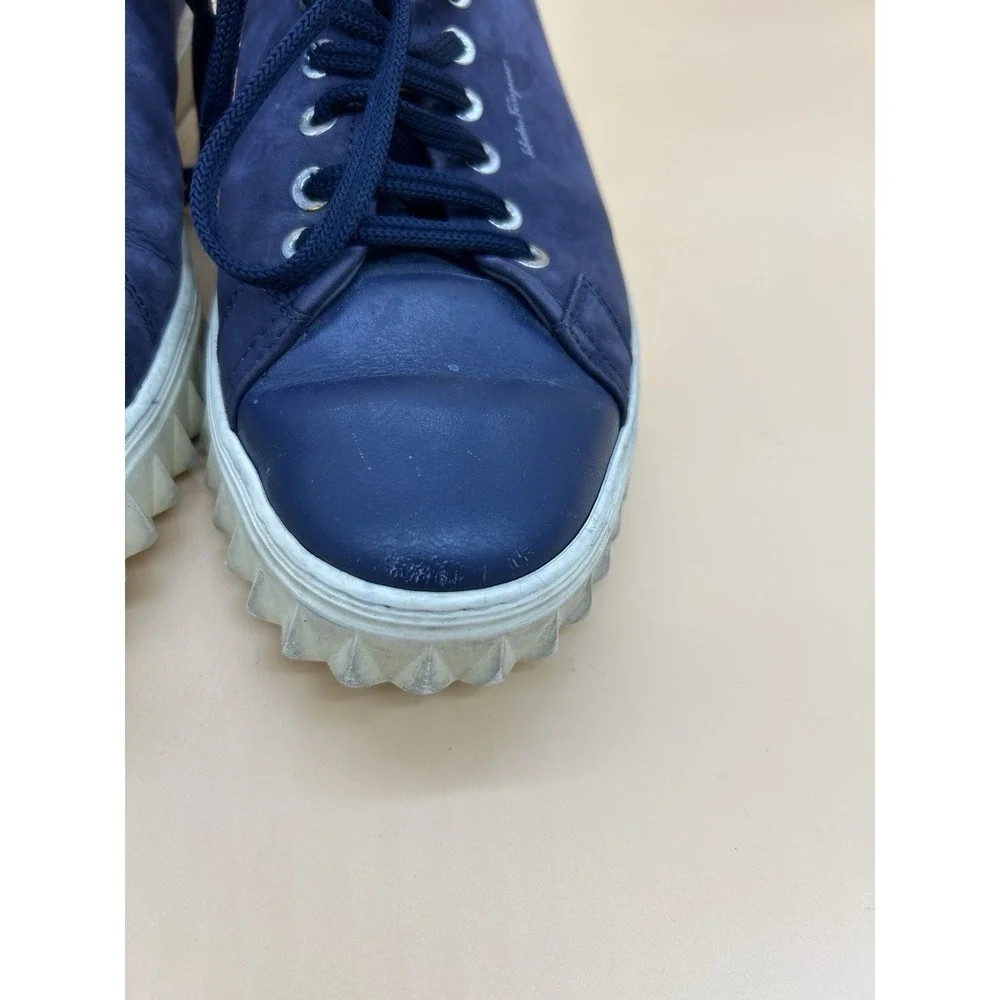 Salvatore Ferragamo Cube Mens 8.5 M Blue Suede Leather Sneakers Made Italy